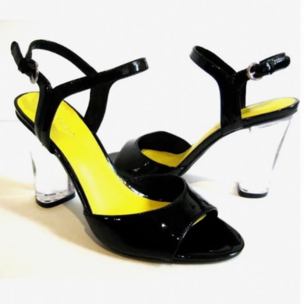 Nine West Phishin black clear heel sandal. Size 7.5M with 3.5” heels.